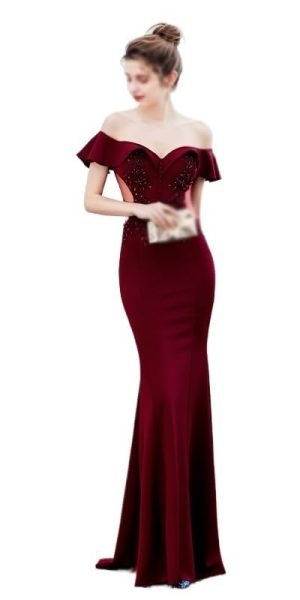 CSCDD Ladies Toasting Wedding Long Dress Shoulder Thank-You Dinner Slim-fit Dress Wedding Evening Dress