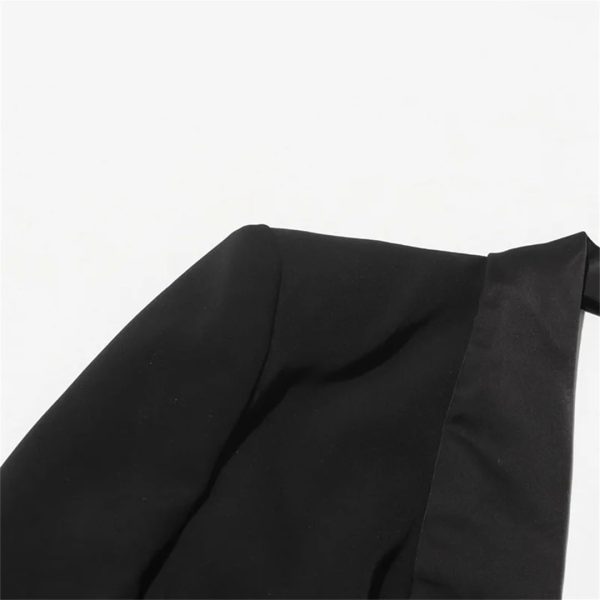 Women Autumn Single Button Backless Full Sleeve Ladies Black Blazer Coat Long Suit Jacket