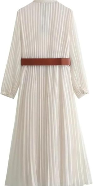 Solid Belt Button Long Sleeve Summer Maxi Dress Women Elegant Slim Straight Dress Office Work Business Long Dresses
