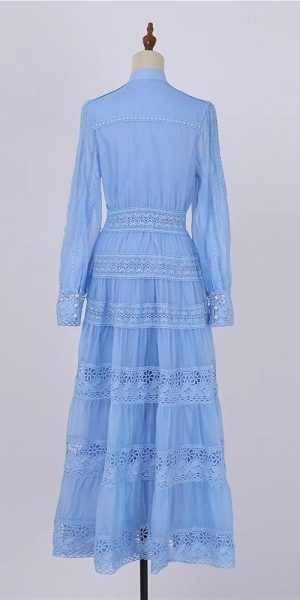 Women's Muslim Wedding Guest Dress Long Sleeve Cotton Lace Embroidery Plain Maxi Bridesmaid Evening Dress
