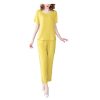 Women's Summer Loungewear - Light Blue Cotton Blend Tee & Capris Moisture-Wicking