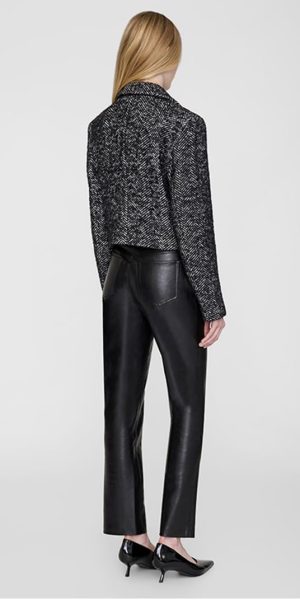 Women's 2-Piece Suit Wide Herringbone Notch Lapel Double Breasted Buttons Jacket Leather Pants Work Meeting