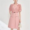 Women's Chiffon Patchwork Suit Dress Short Sleeve Notched Collar Summer Office Lady Fashion Midi Dresses
