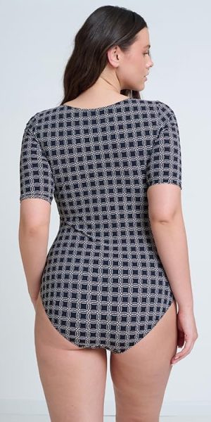 Women’s Modest Short Sleeve One Piece Swimsuit with Removable Soft Cups and Scoop Neckline Swim Wear Must Have