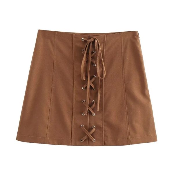 Women's 2 Piece Set Lace-Up Slim Vest V-Neck Cropped Top High Waist Side Zipper A-Line Skirt for Spring Summer