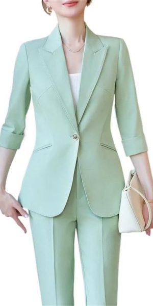 Women Half Sleeve Elegant Business Suits Spring Summer Formal Uniform Designs Pantsuits Professional Blazers Trousers Sets