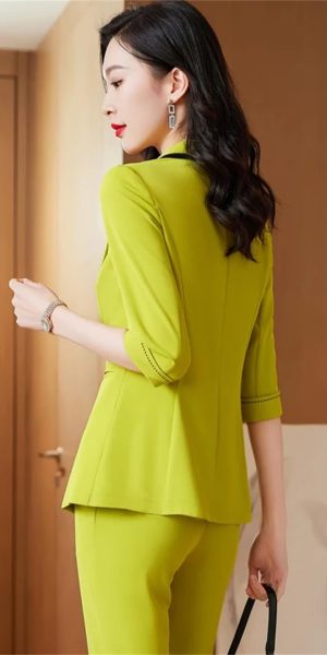 Women Spring Summer Temperament Half Sleeve Business Slim Blazer and Pants Office Ladies Work Wear Suits
