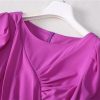 Women’S Round Neck Solid A Line Dress Summer Short Sleeve Midi Casual Party Robe for Evening Party