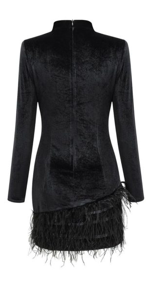 Blacks Long-sleeveds Skirts with Diamonds Highs Waist Thin and Hip Dinner Dress
