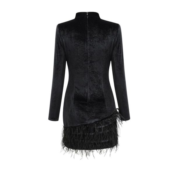 Blacks Long-sleeveds Skirts with Diamonds Highs Waist Thin and Hip Dinner Dress