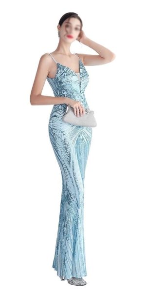 Ladies Mermaid Evening Gowns Sexy Spaghetti Strap V Neck Backless Maxi Skirt Women Elegant Party Dinner Dresses