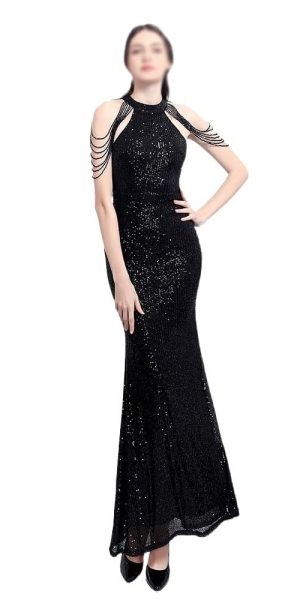 Classic Black Beaded Dignified Women's Dinner Dresses Women Elegant Slim Fishtail Party Long Evening Gown