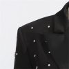 Women Spring Autumn Double Breasted Diamond Black Blazer Coat Slim Suit Jacket