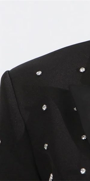 Women Spring Autumn Double Breasted Diamond Black Blazer Coat Slim Suit Jacket
