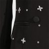 Women Spring Autumn Double Breasted Diamond Black Blazer Coat Slim Suit Jacket