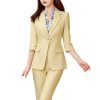 Women Summer Temperament Style Professional Slim Blazer and Pants Two Piece Sets Office Work Wear Yellow Suits