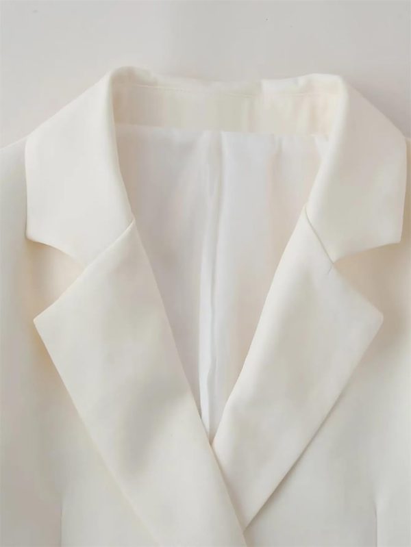 Women's Elegant Romantic Short Sleeve Blazer Skirt Set Lapel Buttoned Suit Pleated Skirt Set