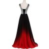 Women Formal Beaded Gradient Black Ombre Chiffon Long Prom Evening Dresses