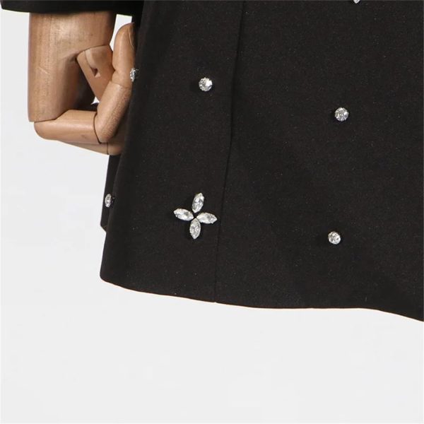 Women Spring Autumn Double Breasted Diamond Black Blazer Coat Slim Suit Jacket