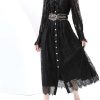 Vintage Lace Midi Dress Women O Neck Puff Sleeves Empire Waist Hollow Out A Line Single Breasted Dress