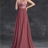 Women's Sexy V-Neck Evening Gown Chiffon Lace Dress Sleeveless Embroidery Formal Party Prom Long