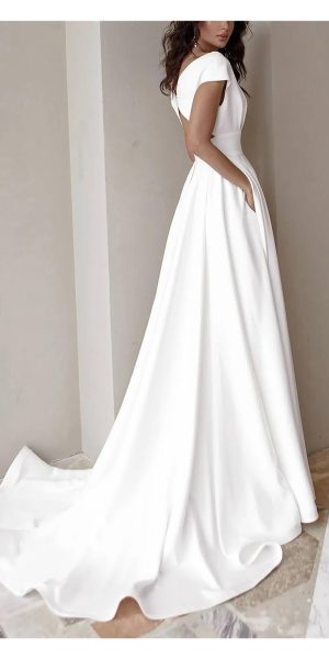 Ladies White V-Neck Long Dinner Dress Designer Evening Dresses Women Vestidos