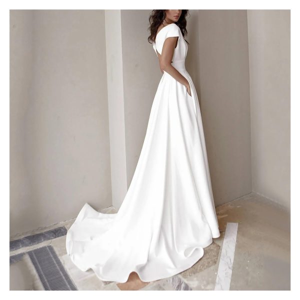 Ladies White V-Neck Long Dinner Dress Designer Evening Dresses Women Vestidos