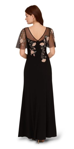 Women's Beaded Crepe Long Dress