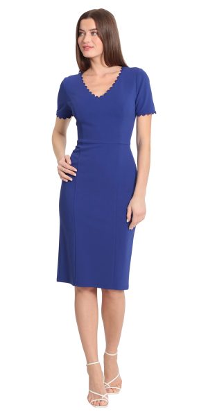Women's Scallop Trim V-Neck and Short Sleeve Desk to Dinner Office Workwear Event Occasion Guest of