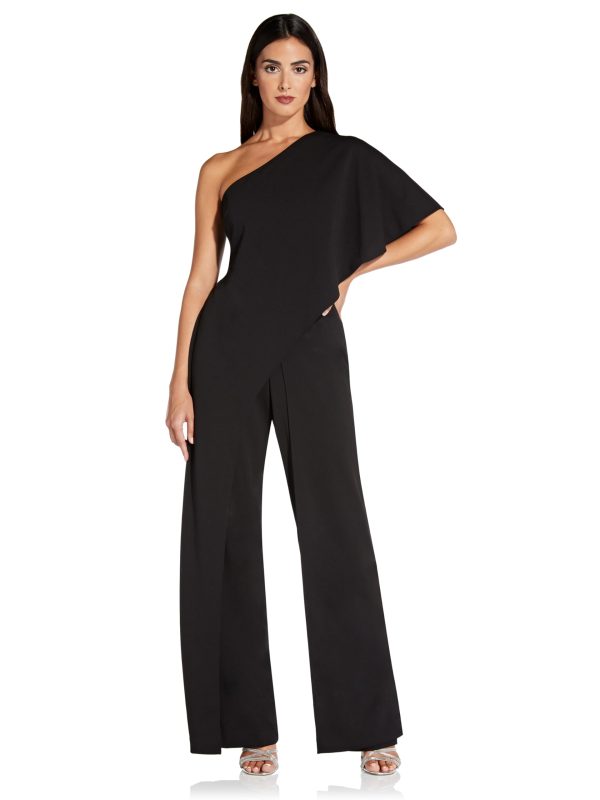 Women's Size One Shoulder Crepe Melania Jumpsuit Plus