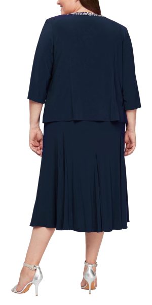 Women's 2 Piece Tea Length Jacket Dress with Sequin Beaded Trim