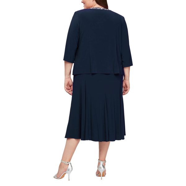 Women's 2 Piece Tea Length Jacket Dress with Sequin Beaded Trim