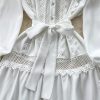 Elegant Lace Patchwork Maxi Dress Women Hollow Out Short Sleeve O Neck Lightweight Beach Dress