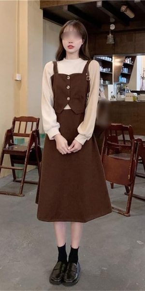 Korean Long Sleeve False Three Piece Suit Dress Slimming Spliced Skirt Women's Elegant Office Dress