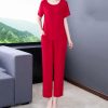 Women's Summer Loungewear - Light Blue Cotton Blend Tee & Capris Moisture-Wicking