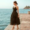 Women's Nude Pink/Black Tiered Layered Mesh Ballet Prom Party Tulle Tutu A-line Midi Skirt