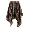 Women's Plaid Skirts Elastic High Waist Tie Front Asymmetrical Hem Pleated Mini Skirt