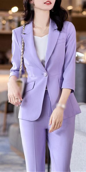 Women's Office Suit Fashion Suit Jacket Simple Solid Color Spring and Summer Half-Sleeved Top + Trousers 2-Piece Set