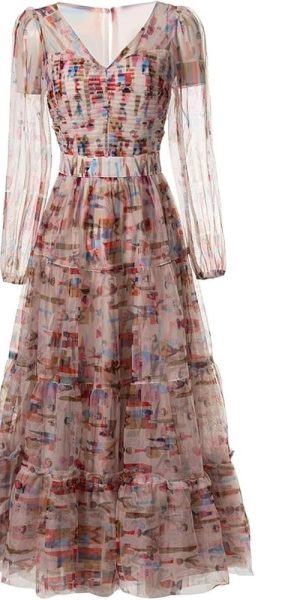 Elegant Women's Evening Gown - Cocktail Dress with Short Sleeves and Empire Waist for Parties and Special Occasions(Brown,Large)