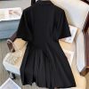 Women Black Pleated Dress Comfort Fit Formal Suit Dress Elegant Office Wear Professional Attire