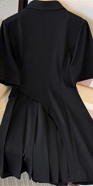Women Black Pleated Dress Comfort Fit Formal Suit Dress Elegant Office Wear Professional Attire