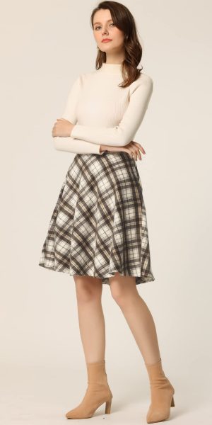 Women's Easter Plaids Vintage Tartan Elastic Waist Knee Length A-Line Skirt