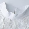 Women Sexy Hollow Out Lace Long Stand Collar Short Sleeve High Waist Elegant Dinner Dress