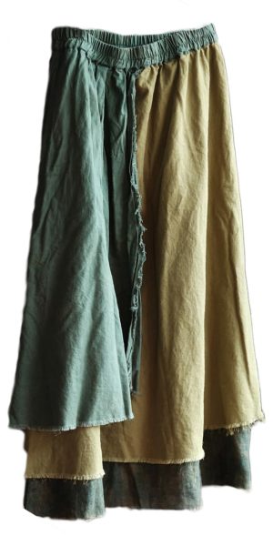Women's Casual Elastic Waist Linen Patchwork A-Line Frayed Raw Hem Hippie Long Irregular Linen Skirt