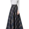 Women's Vintage High Waist Wool Blend Plaid A-Line Long Maxi Skirt with Pocket