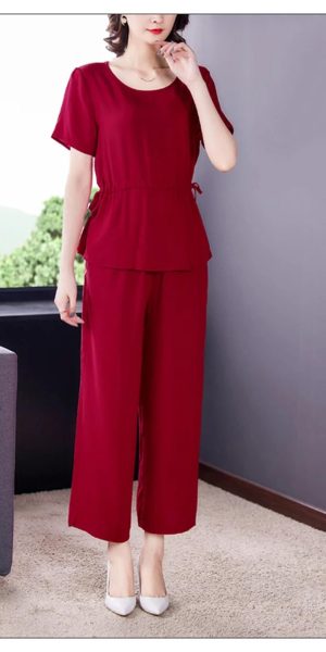 Women's Cotton Sleep Set - T-Shirt & Trousers Breathable Pajama Soft Feel