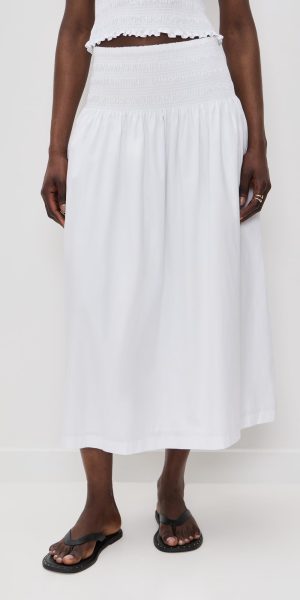 Women's Smocked-Waist Poplin Midi Skirt