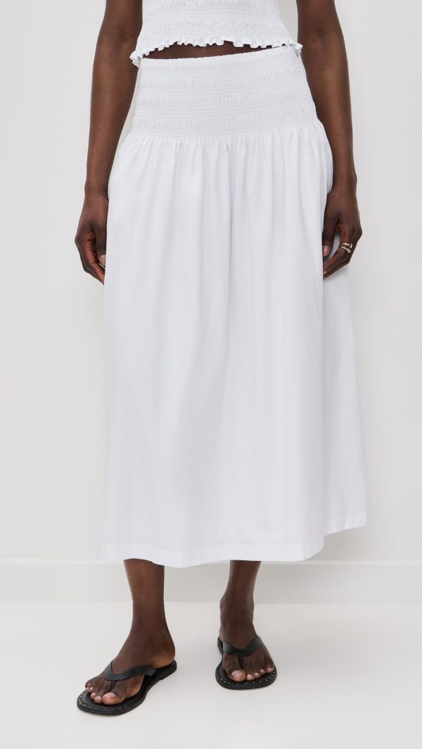 Women's Smocked-Waist Poplin Midi Skirt