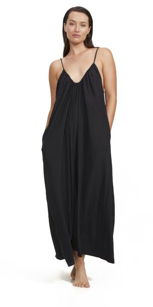 Luma Women's Deep Ruched Scoop Neck Maxi Dress Coverup and Flowy Design for a Comfortable Fit