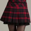 Women's A-Line Plaid Wool Blend Pleated Skirt Side Zipper